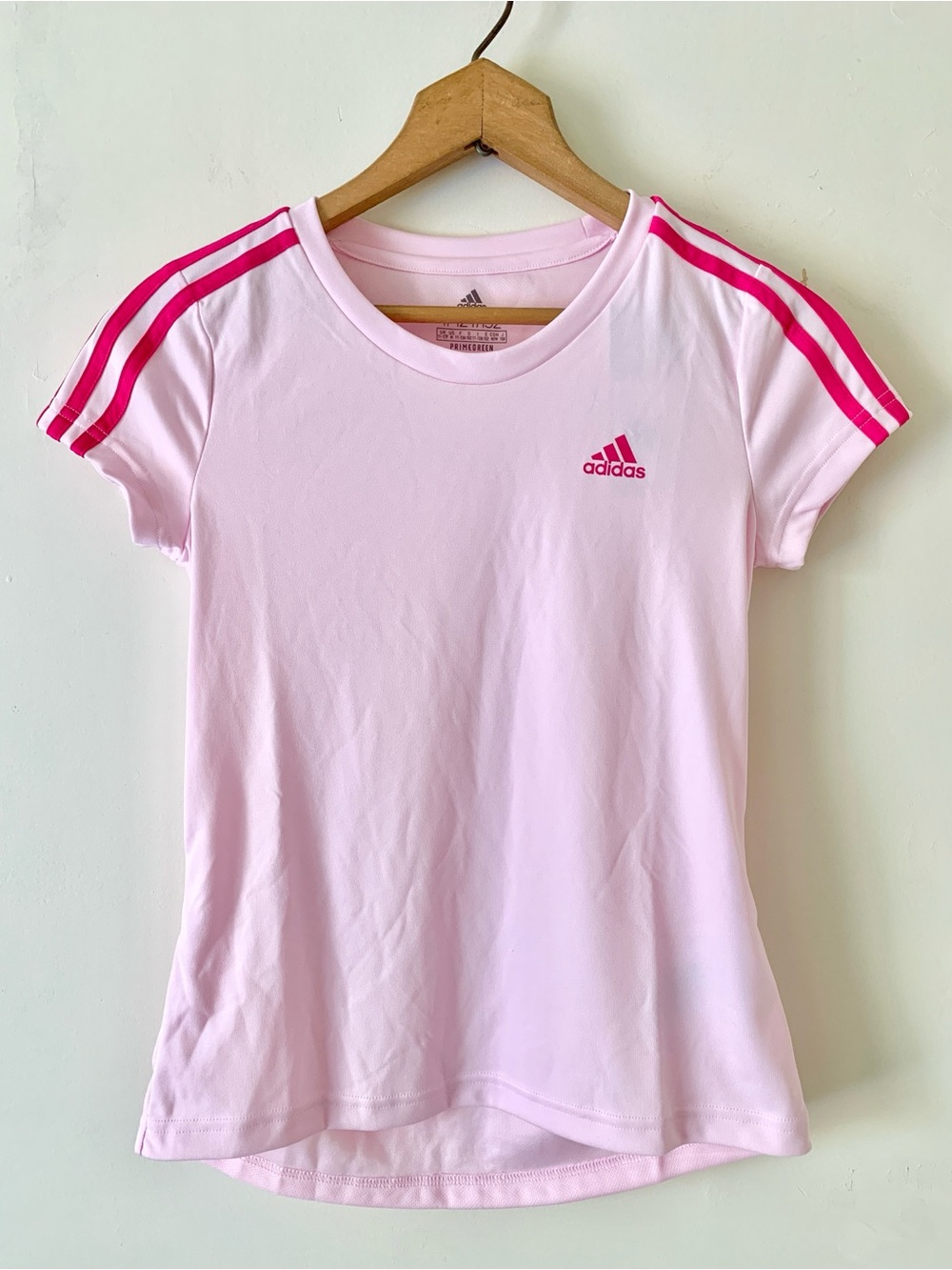 ADIDAS Primegreen Light Pink Tee with Hot Pink Shoulder Stripes